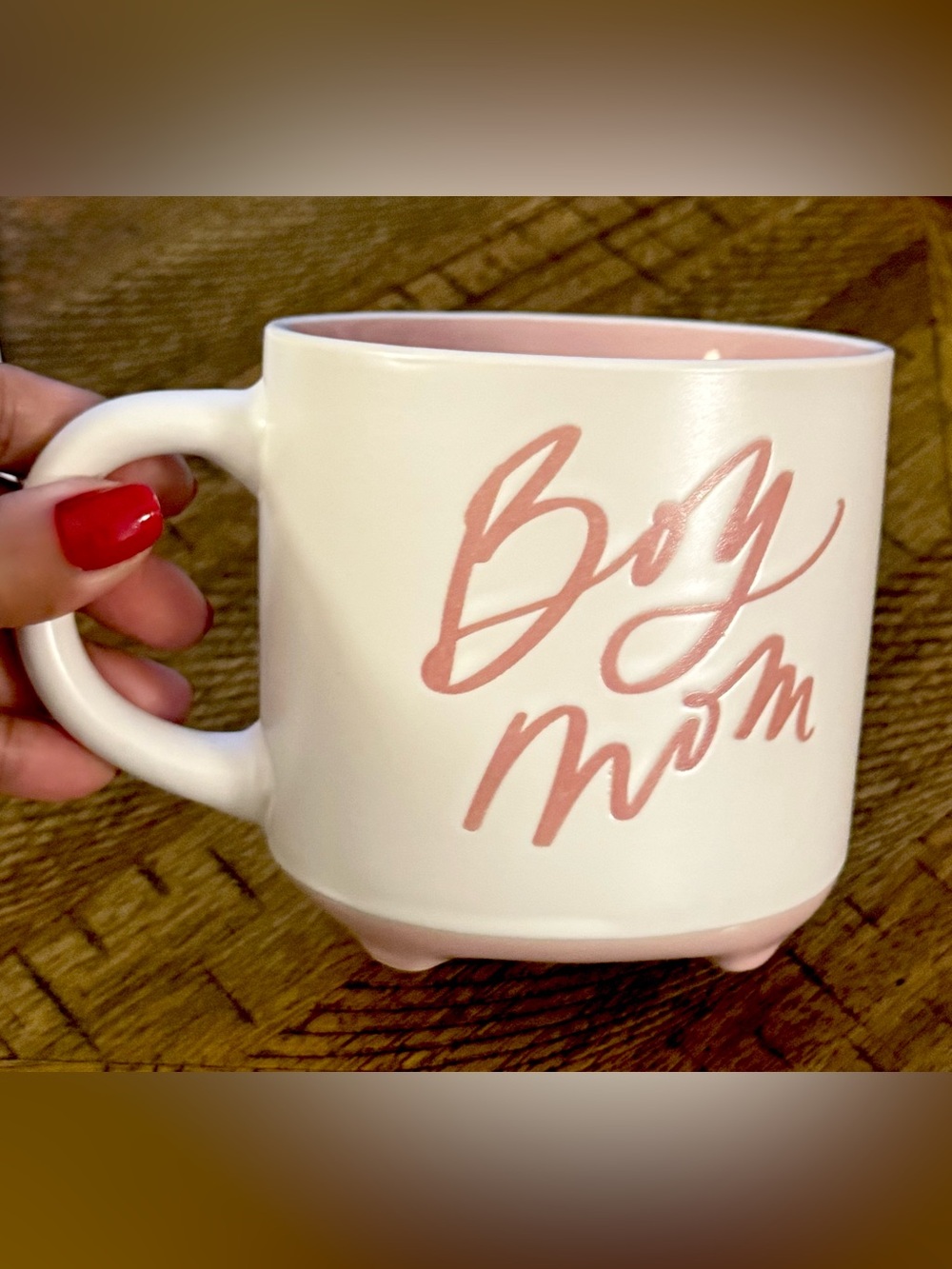 “Boy Mom” Pink and White Ceramic Mug